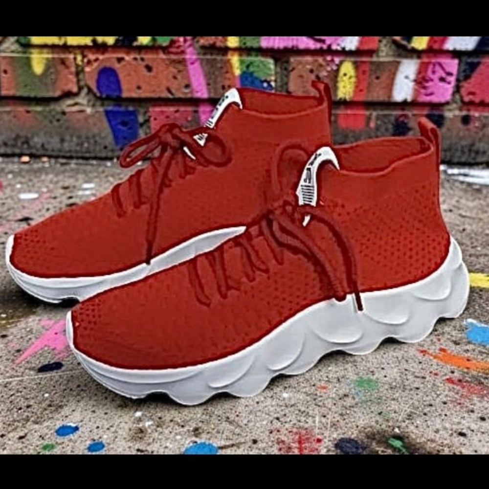 Red Size-9.5 Lightweight Memory-foam Stretch-canvas Sneakers